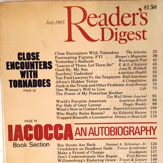 Photo of Reader's Digest July 1985 Vintage Magazine Iacocca & Far Side Gary Larson
