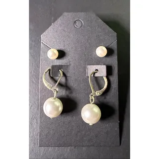 Photo of NWOT Faux Pearl Earrings Set of 2 Studs & Dangle Drops