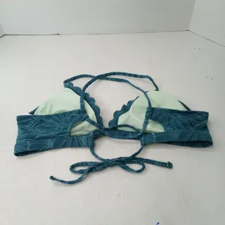 Photo of Tommy Bahama Ruffle Halter Bikini Top Blue Botanical Teal Size L Swimwear