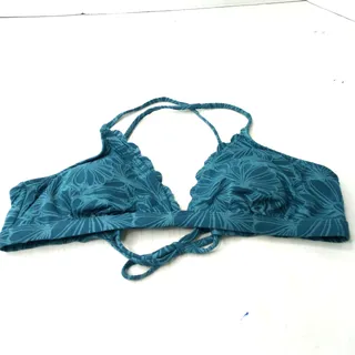 Photo of Tommy Bahama Ruffle Halter Bikini Top Blue Botanical Teal Size L Swimwear