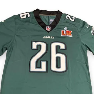 Photo of Philadelphia Eagles Saquon Barkley 26 Super Bowl LIX Nike On Field Jersey Size L