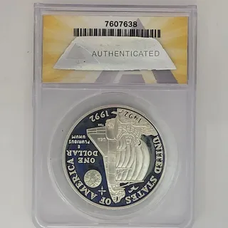 Photo of 1992-P Christopher Columbus Quincentenary Silver Dollar ANACS PF 68 DCAM Proof
