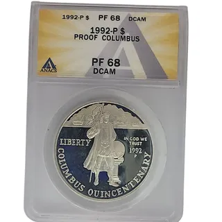 Photo of 1992-P Christopher Columbus Quincentenary Silver Dollar ANACS PF 68 DCAM Proof
