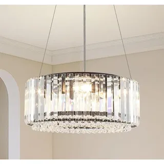 Photo of Crystal Chandelier 5-Lights Drum Pendant Round Chandelier D 15.75" x H 6.3"