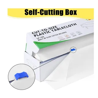 Photo of 54"x100ft tablecloth Disposable Roll, White Plastic CuttoSize w/Cutter, Wtrproof