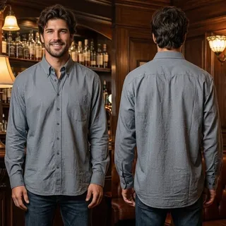 Photo of Nordstrom Long Sleeve Button Shirt Gray Blue Relaxed Classic Men's 16-37 Large