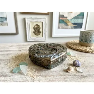 Photo of Unique Cold Cast Bronze Mermaid/Ocean Heart-Shaped Trinket Box/Jewelry Box