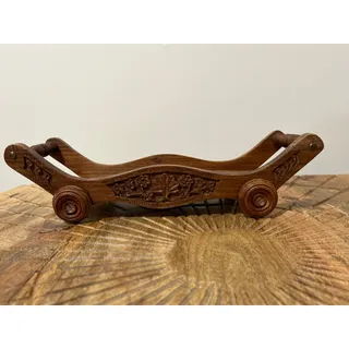 Photo of Vintage Boho/Cottagecore Hand Carved Wooden Cart with Rolling Wheels