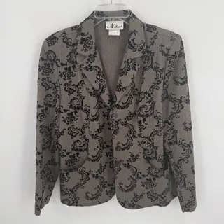 Photo of N Touch Women's 12 Blazer Brown Black Flocked Damask Herringbone Career Jacket