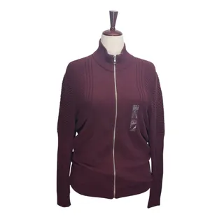Photo of I.N.C International Concept Full Zip Sweater Sz L Burgundy Casual Cabincore NWT