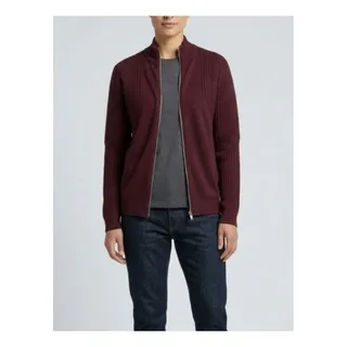 Photo of I.N.C International Concept Full Zip Sweater Sz L Burgundy Casual Cabincore NWT