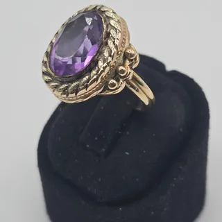 Photo of Vintage 14K Yellow Gold Amethyst Ring Handmade Style Size 6.25 6.1g