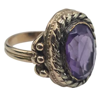 Photo of Vintage 14K Yellow Gold Amethyst Ring Handmade Style Size 6.25 6.1g