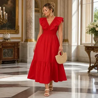 Photo of Adrianna by Adrianna Papell Ruffled Red Maxi Dress – Size 12 – NWT