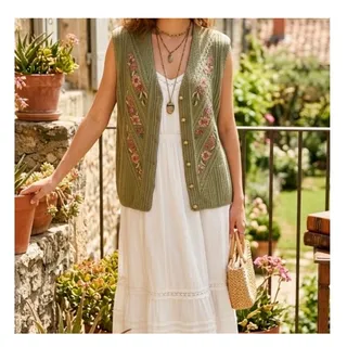 Photo of Vintage Koret Grandma Chic Embroidered Ribbon Applique Floral Vest
