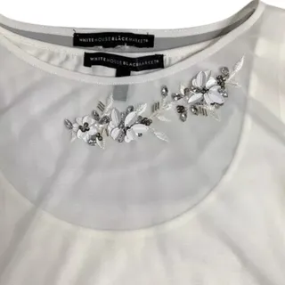 Photo of White House Black Market Womens T Shirt White Mesh Embellished 2pc Large