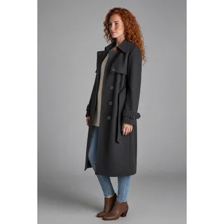 Photo of New York & Company Womens XL Charcoal Gray Belted Long Coat Wide Collar Lined

