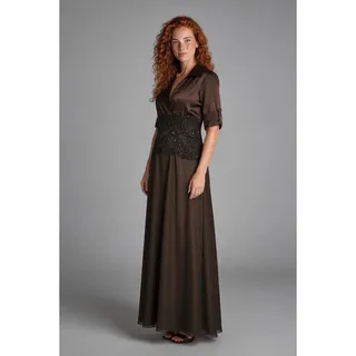 Photo of KM Collections Milla Bell Brown Formal Gown Size 16 Black Beaded Lace Waist Dress

