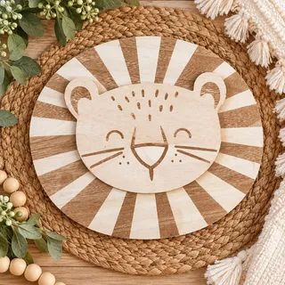 Photo of Wooden Lion Wall Decor 11" x 9.5" – Boho Safari Nursery Kids Room Wall Art
