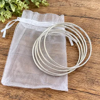 Photo of Silver Tone Stackable Bangle Bracelet Set with Organza Gift Bag