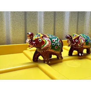 Photo of Set of 3 Hand Painted Indian Elephant Figurines Colorful Rajasthani Decor
