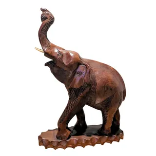 Photo of VTG Mid 20th Century Hand Carved Trunk Up Tusked Wooden Elephant Sculpture 