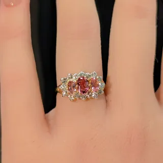 Photo of Vintage Early 2000's 18k Pink Tourmaline and Diamond Ring Sz 5.25-5.50