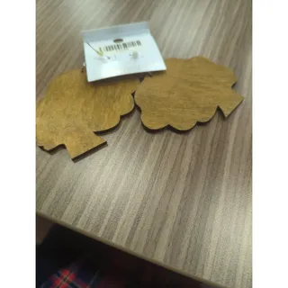 Photo of Wooden lady face shaped earrings with gold head band