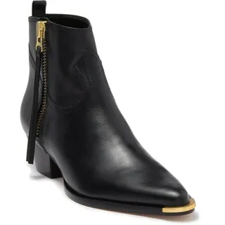 Photo of Schutz Tracy Women's Black Leather Pointed Toe Ankle Bootie Gold Tip - Size 6.5 NWT