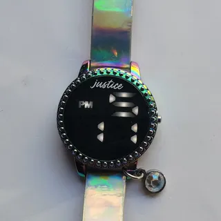 Photo of Justice Girls Watch Black Dial Multicolor Case Holographic Strap Digital Quartz