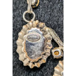 Photo of SCHREINER Rare New York Glass Cabochon & Silver Braided Chain Vintage Necklace