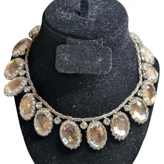 Photo of SCHREINER Rare New York Glass Cabochon & Silver Braided Chain Vintage Necklace