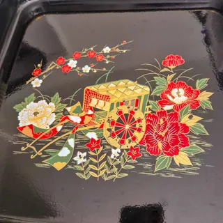 Photo of Vintage Japanese Oriental Style Serving Tray with Handles Melamine Plastic Decor
