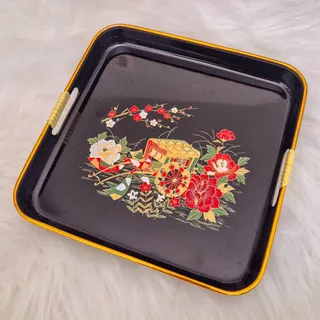 Photo of Vintage Japanese Oriental Style Serving Tray with Handles Melamine Plastic Decor