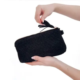 Photo of Rome Raffia Clutch Card Wallet Wristlet – Black