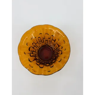 Photo of Vintage Italian Amber Art Glass Vase Scalloped Fluted Rim Mid-Century Mod 