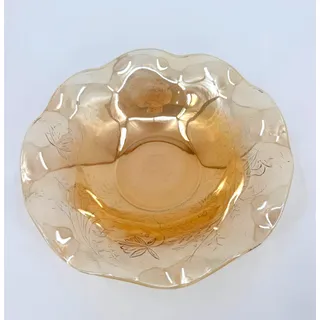 Photo of Vintage Apricot Honey color pressed glass Floral Decor Bowl Ruffled edge
