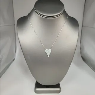Photo of 925 Sterling Silver Sparkling Pav'e Heart Necklace 18" Adjustable Chain