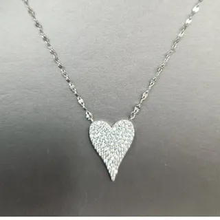 Photo of 925 Sterling Silver Sparkling Pav'e Heart Necklace 18" Adjustable Chain