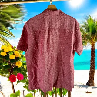 Photo of Cubavera Men's Large Red & White Embroidered Linen Blend S/S Button Up Shirt