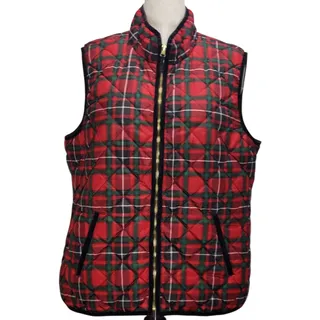 Photo of Old Navy Quilted Puffer Vest Womens Sz XXL Red Plaid Preppy Fall Outerwear