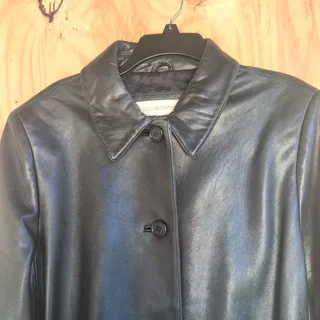 Photo of Liz Claiborne 100% Leather Coat Black Button Up Women's XL