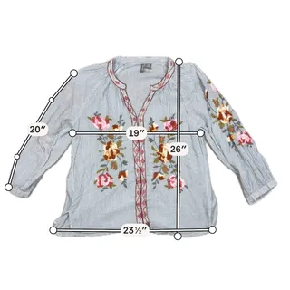 Photo of ANU Blouse Womens S M Floral Embroidered Striped Cotton Boho Tunic Split Neck