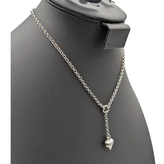Photo of 925 Sterling Silver Y Drop Heart Dangle Rolo Link 15.5" Chain Necklace