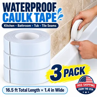 Photo of Waterproof Caulk Tape For Kitchen/Bathroom/Tub/Tile Seam 3 Pack 5.5ft x 1.4"