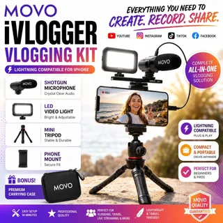 Photo of Content Creator iPhone Compatible Accessory Kit LED Light Shotgun Mic