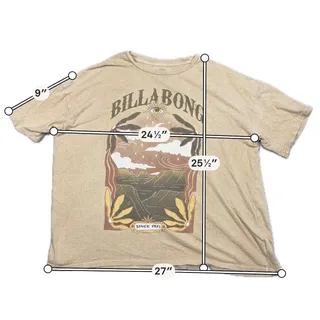 Photo of Billabong Shirt Womens Large Tan Celestial Moon Eye Graphic Boxy Boho Surf Tee