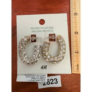 Photo of New H&M Gold Tone Clear Rhinestone Chunky Hoop Earrings