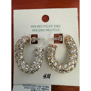 Photo of New H&M Gold Tone Clear Rhinestone Chunky Hoop Earrings