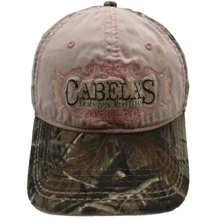 Photo of Cabela's Hat Cap Strap Back Womens One Size Pink Camo Twill Logo Outdoor Hunting